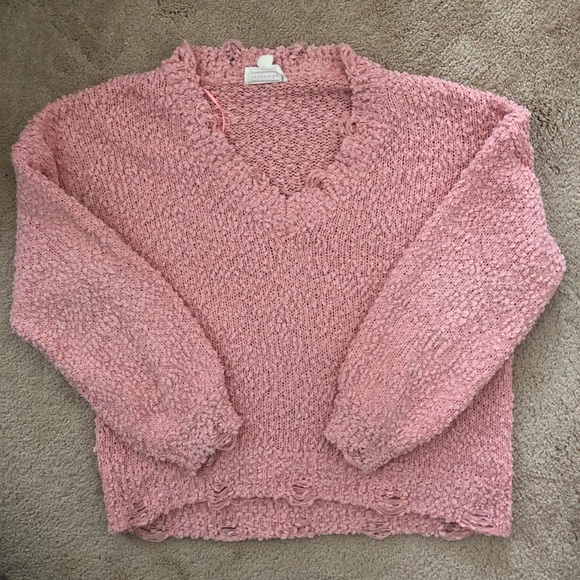 Light Pink Knit Distressed Sweater - Picture 3 of 4